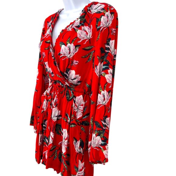 Roxy Red Floral Long-Sleeve V-neck Romper Size Small - Picture 6 of 12
